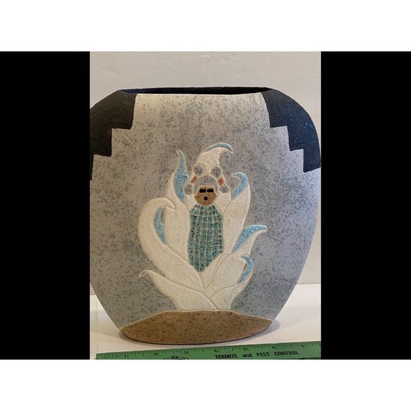 Vintage Hand Painted Ceramic Vase with Original Drawing Southwestern Boho Chic - Picture 3 of 4